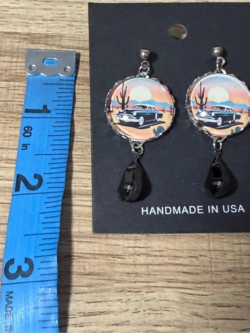 Source Unknown Black Teardrop Retro Desert Car Earrings